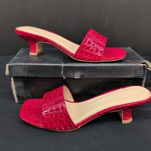 Womens Square Open Toe Sandals Kitten Block Heel US 9 Red